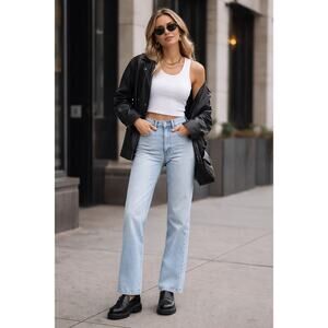 Revice High Rise Button Fly Light Wash Jeans Size 25 Straight Leg 90s Minimalism